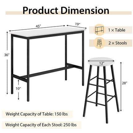3 Piece Pub Table and Stools Kitchen Dining Set