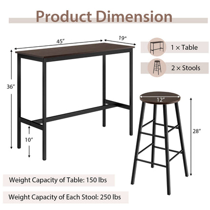 3 Piece Pub Table and Stools Kitchen Dining Set