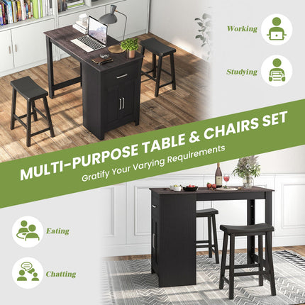 3-Piece Bar Table Set for 2 with 2 Saddle Stools for Dining Room