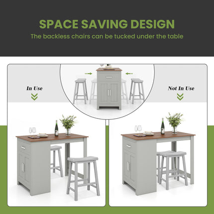 3-Piece Bar Table Set for 2 with 2 Saddle Stools for Dining Room