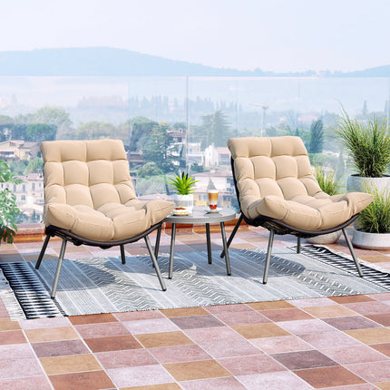 3 Pieces PE Rattan Conversation Set with Cushioned Papasan Chairs-Beige