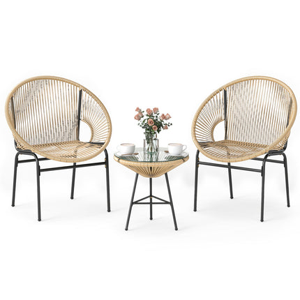 3PCS Patio Acapulco Furniture Bistro Set with GlassTable-Black
