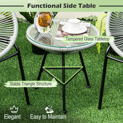 3PCS Patio Acapulco Furniture Bistro Set with GlassTable-Black