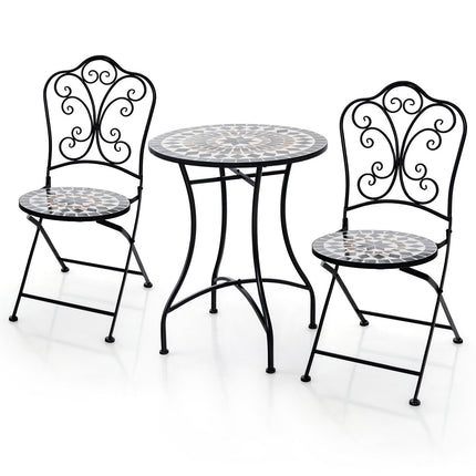 3 Piece Patio Bistro Set with Round Table and 2 Folding Chairs