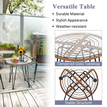 3 Pieces Patio Rattan Bistro Set with Cushion