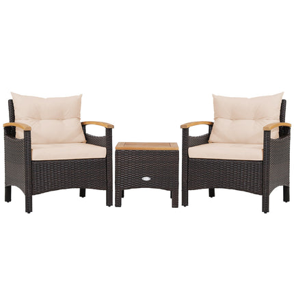 3 Pieces Patio Rattan Furniture Set with Removable Cushion