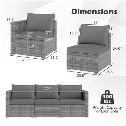 3 Pieces Patio Sectional Sofa Set PE Rattan Modular Couch Furniture Set with Soft Cushions