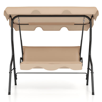 3 Seat Outdoor Patio Canopy Swing with Cushioned Steel Frame-Blue
