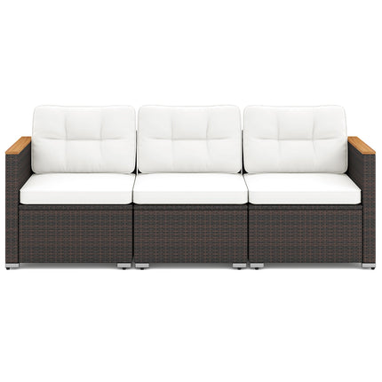 3-Seat Patio Couch Sofa with Deep Seating and Cushion-White