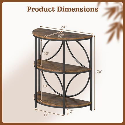 3-Tier Half Round End Table with Study Metal Frame for Living Room