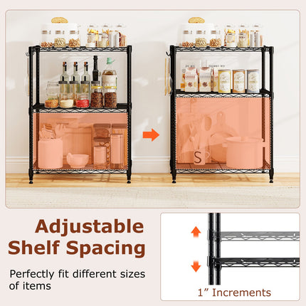 3-Tier Metal Storage Shelving Unit Set of 2 with V-Shaped Wire Rack-Black