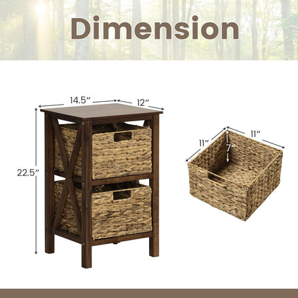 3/4-Tier Nightstand with 2 Seagrass Baskets Narrow X-Design-3