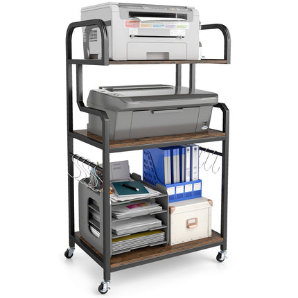 3-Tier Rolling Printer Stand Home Office Large Printer Cart with Storage Shelves
