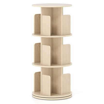 3-Tier Rotating Bookshelf with Dividers and Anti-falling Baffles