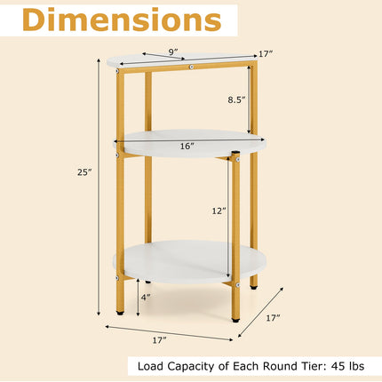 3-Tier Round End Table for Small Space and Bedroom Room