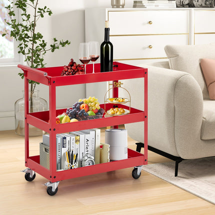 3-Tier Utility Cart Rolling Metal Cart with Handle and Universal Wheels