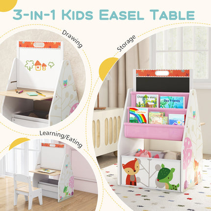 3 in 1 Kids Easel and Play Station Convertible with Chair and Storage Bins