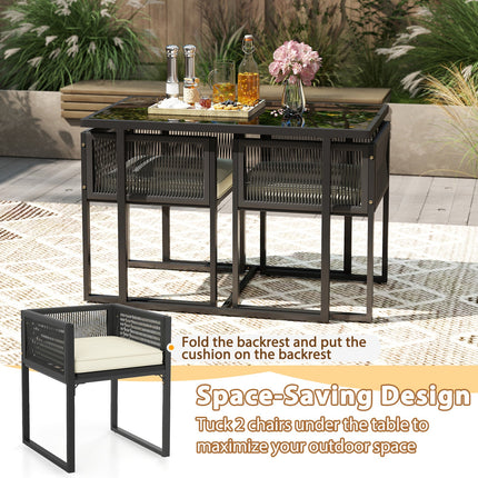 3 Pieces Patio Tempered Glass Top Table and Chairs Set for Porch Backyard-White