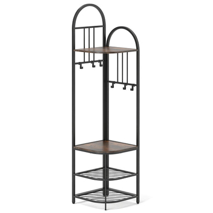 4-Tier Coat Rack Corner Hall Tree with Shoe Storage Bench