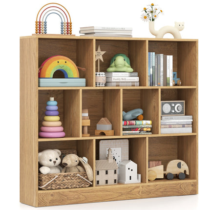 41 inches Wooden Toy Storage Organizer with 10 Cubes for Kids