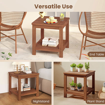 2-Tier Outdoor Side Table with Storage Shelf for Patio
