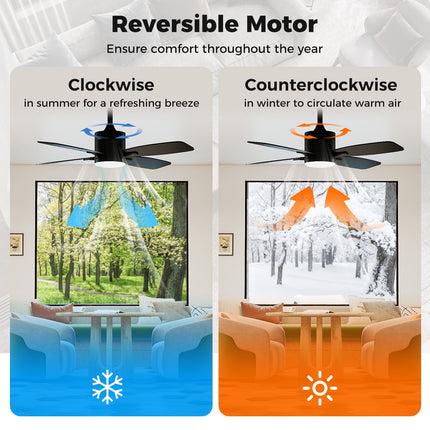 42inch Ceiling Fan with Light and Remote 3CCT LED with Memory 4H Timer 6 Speeds-Black
