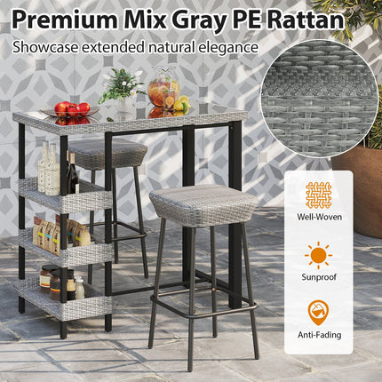 43.5 Inch Outdoor Bar Table with Tempered Glass Top