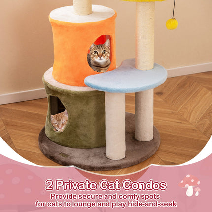 43 Inch Tall Cat Tree Cute with 2 Condos and Padded Platforms-Multicolor