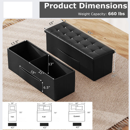 43 Inches Folding Storage Ottoman Bench Foot Rest Stool End of Bed Bench