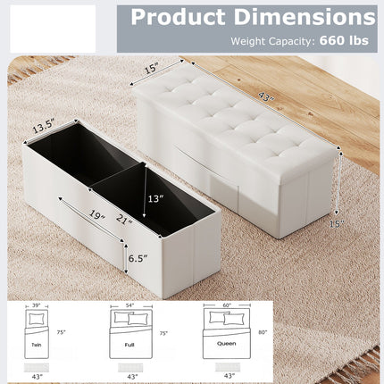 43 Inches Folding Storage Ottoman Bench Foot Rest Stool End of Bed Bench