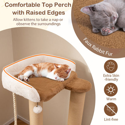 44 Inches Modern Cat Tree for Indoor Cats with Plush Padded Perch and Dangling Ball-Coffee