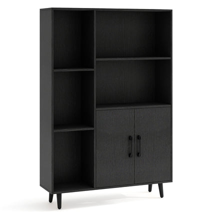 4 Inch Floor Bookshelf with 5 Open Compartments and Storage Cabinet-Black