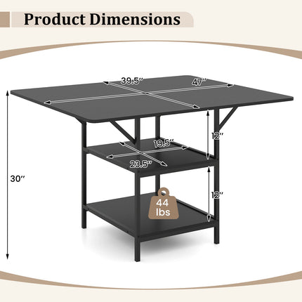 47 Inch Rectangular Dining Table with 2 Open Storage Shelves and Sturdy Metal Legs for 4-6