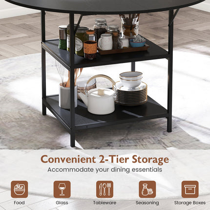 47 Inch Round Dining Table for 4-6 People Large Kitchen Table with 2-Tier Storage Shelves
