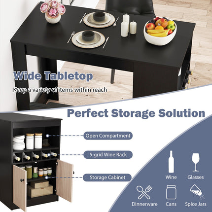 48 Inch Bar Table with Storage Cabinet and Wine Rack-Black