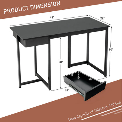 48 Inch Computer Desk with Metal Frame and Adjustable Pads
