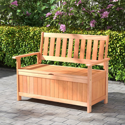 48 Inch Patio Wood Storage Bench with Slatted Backrest