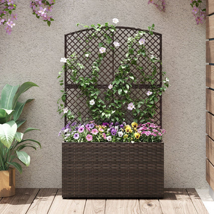 49 Inch Raised Garden Bed with Trellis and Wicker Planter Box