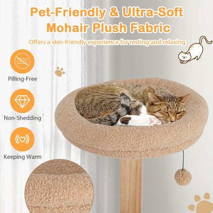 4-Layer Wooden Cat Tree 51 Inch Tall Cat Tower with Condo and Washable Cushions-Natural