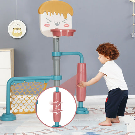 3-in-1 Height Adjustable Basketball Stand Set with Soccer and Roller
