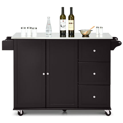 Kitchen Island 2-Door Storage Cabinet with Drawers and Stainless Steel Top