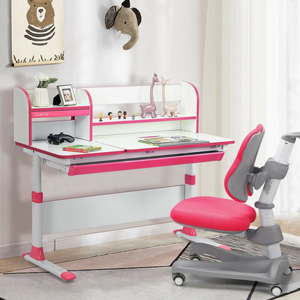 Adjustable Height Study Desk with Drawer and Tilted Desktop for School and Home