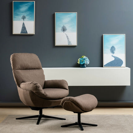 Upholstered Swivel Lounge Chair with Ottoman and Rocking Footstool