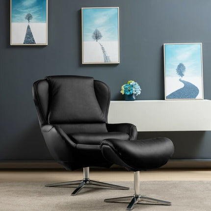360¬∞ Swivel Leather Lounge Chair with Ottoman and Aluminum Alloy Base