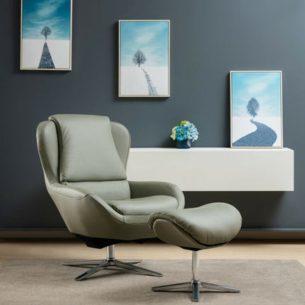 360¬∞ Swivel Leather Lounge Chair with Ottoman and Aluminum Alloy Base