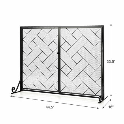 2-Panel Fireplace Screen Folding Metal Fire Place Safety Fence with Magnetic Doors