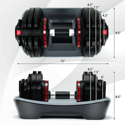 55 Lbs Adjustable Dumbbell with 18 Weights Storage Tray for Gym Home Office