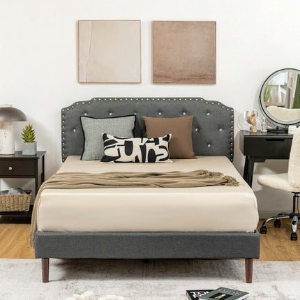 Upholstered Bed Frame with Adjustable Diamond Button Headboard