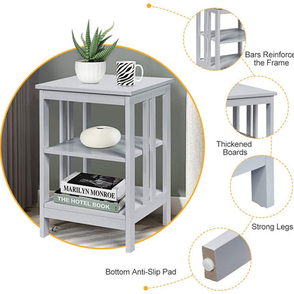 2 Pieces 3-Tier Nightstand with Reinforced Bars and Stable Structure