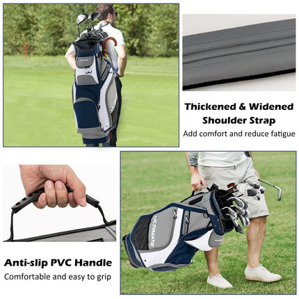 10.5 Inch Golf Stand Bag with 14 Way Dividers and 7 Zippered Pockets